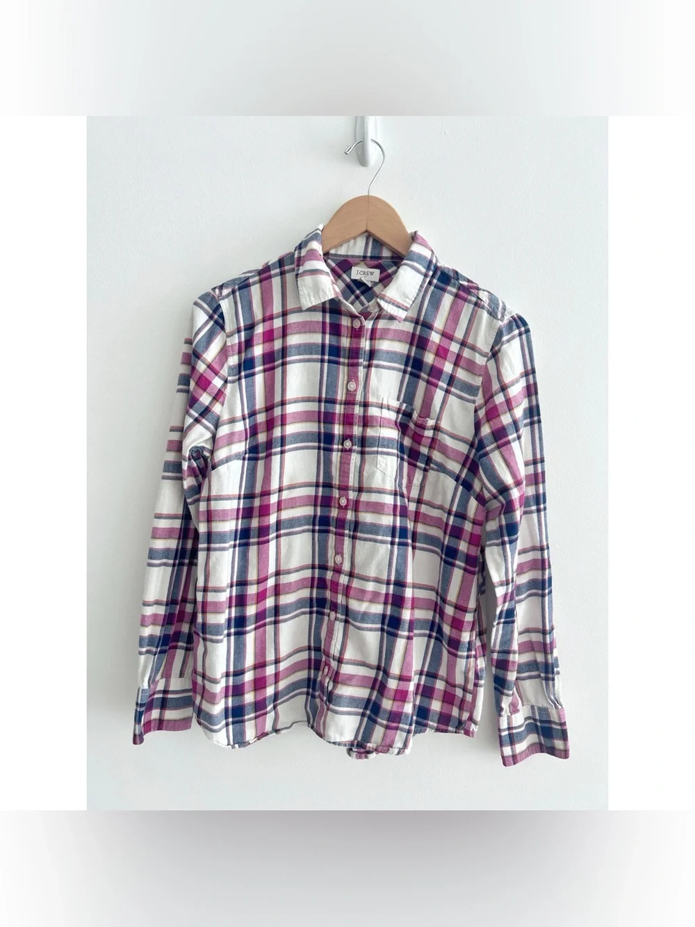 J. Crew White Plaid Button-Down Shirt with Pink & Blue